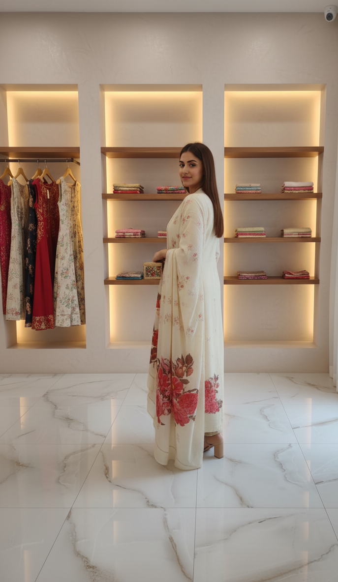 Off White Suit With Plazzo Set - Image 3