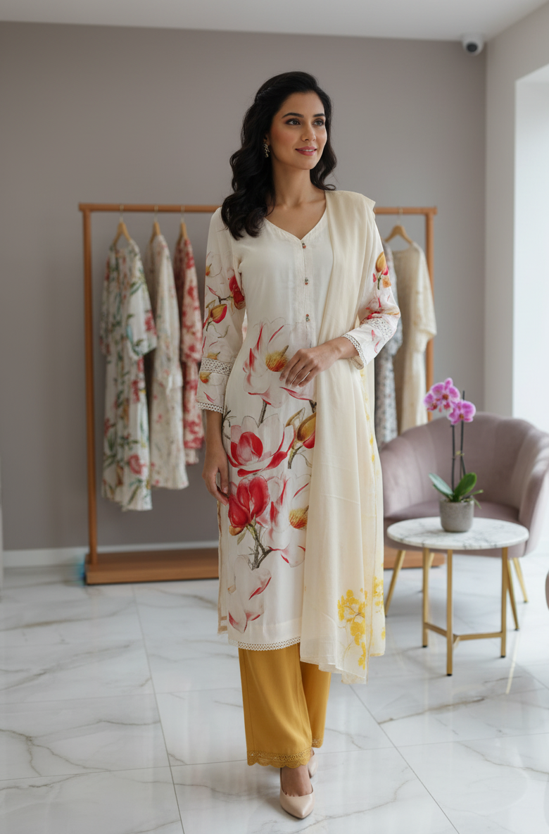 Off White Suit With Plazzo set