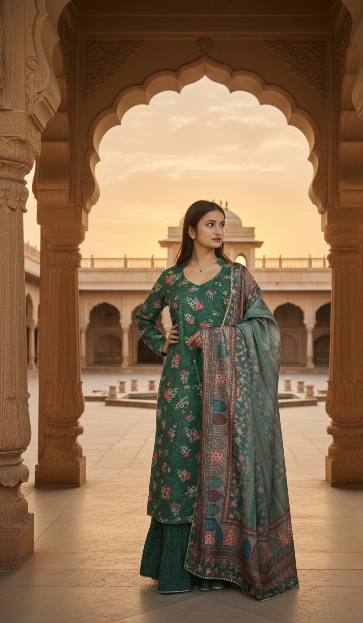 Dark Green Sharara suit