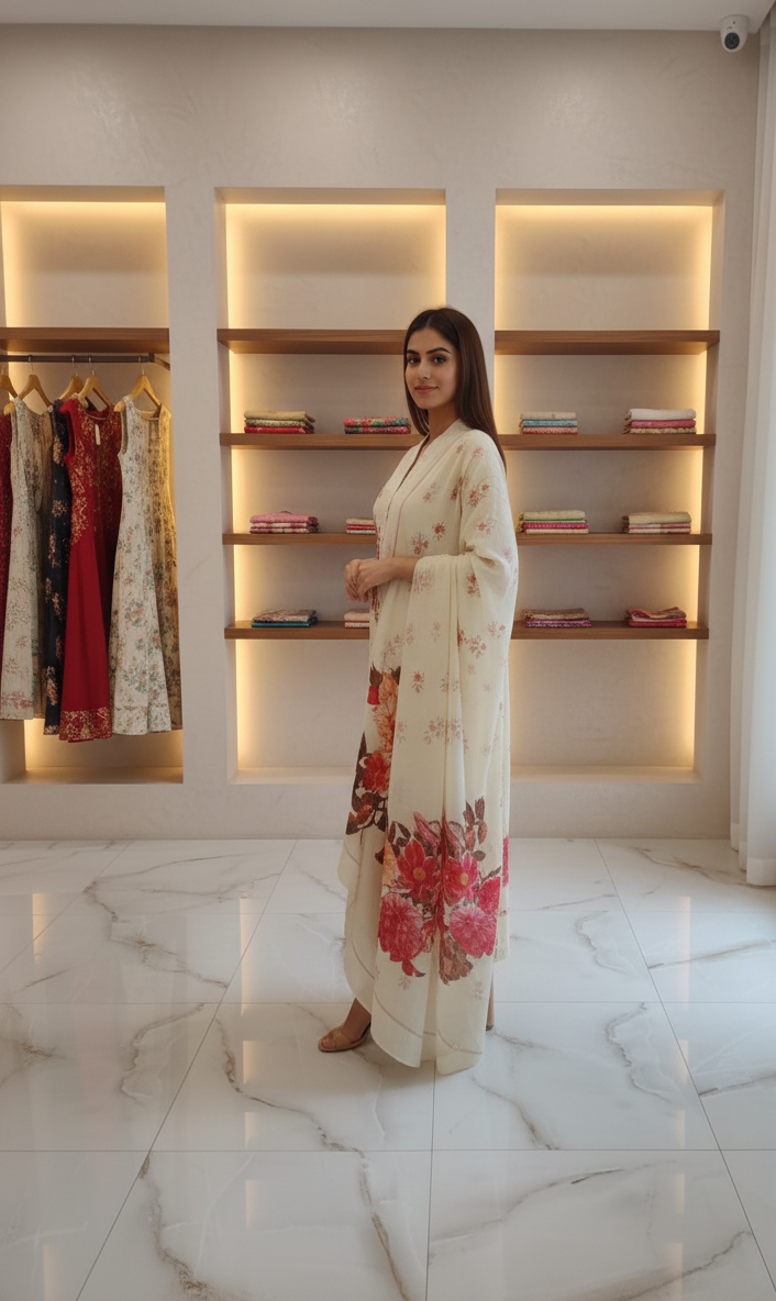 Off White Suit With Plazzo Set - Image 2