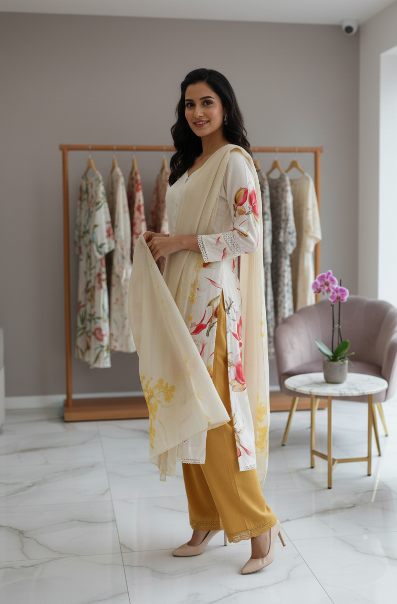 Off White Suit With Plazzo set - Image 3
