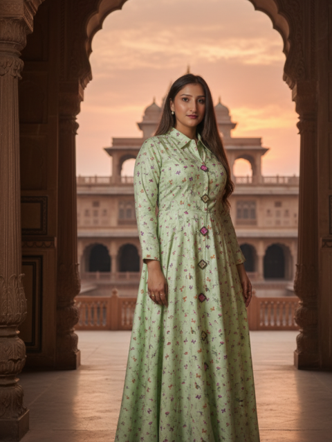 a light mint green or pale lime green long dress
