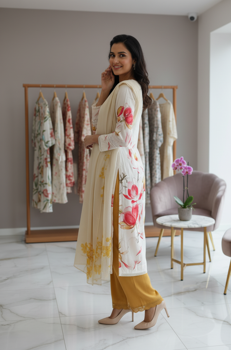 Off White Suit With Plazzo set - Image 4