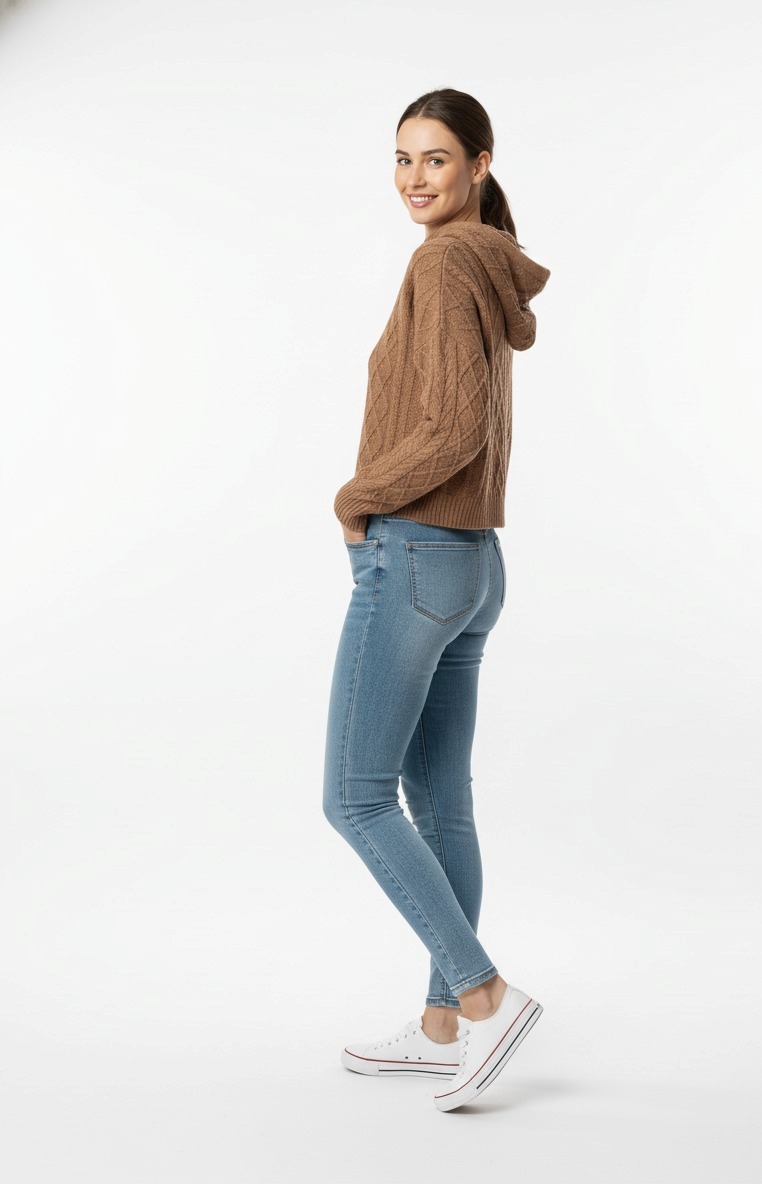 Brown Woolen Crop Hoodie - Image 2