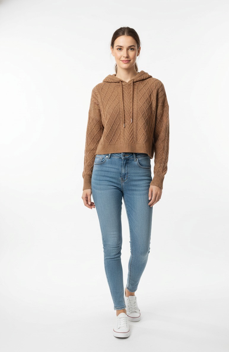 Brown Woolen Crop Hoodie