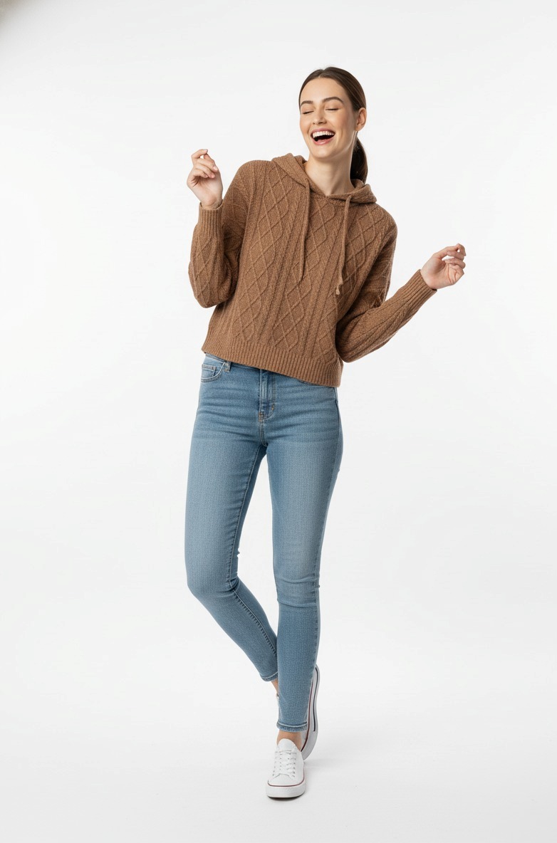 Brown Woolen Crop Hoodie - Image 3