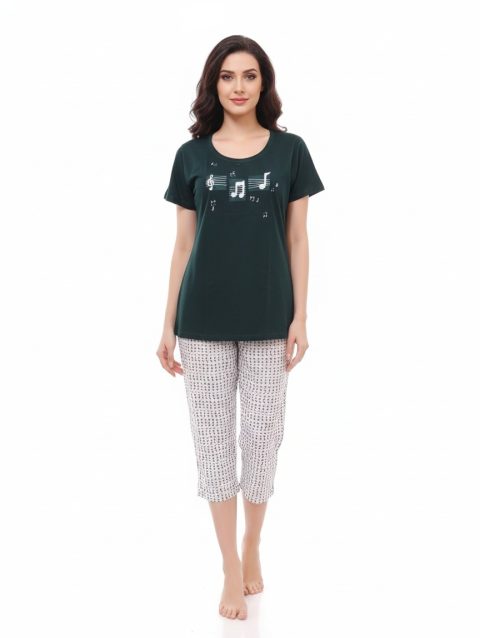 Women's Green White Night Suit