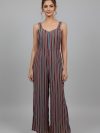 Multi Vertical stripes Jumpsuit with orange upper shrug