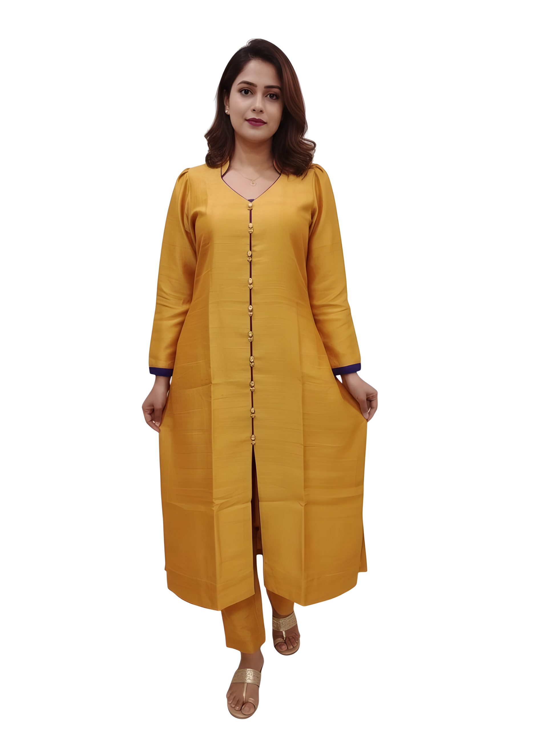 mustard yellow khadi silk kurta set - Image 4