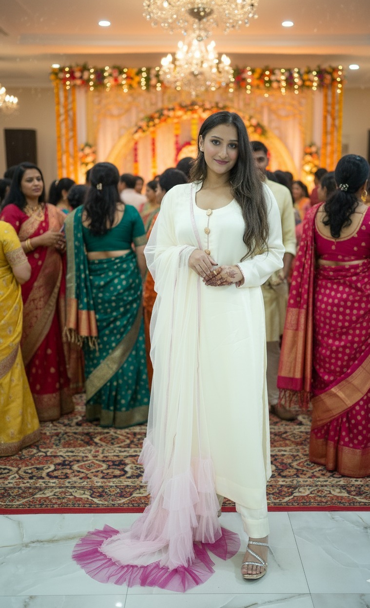 Cream suit with layering dupatta - Image 5