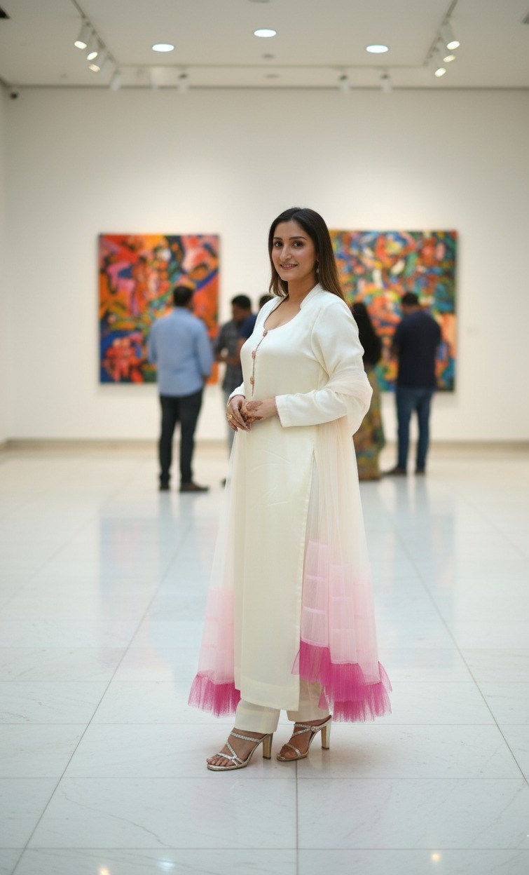 Cream suit with layering dupatta - Image 6