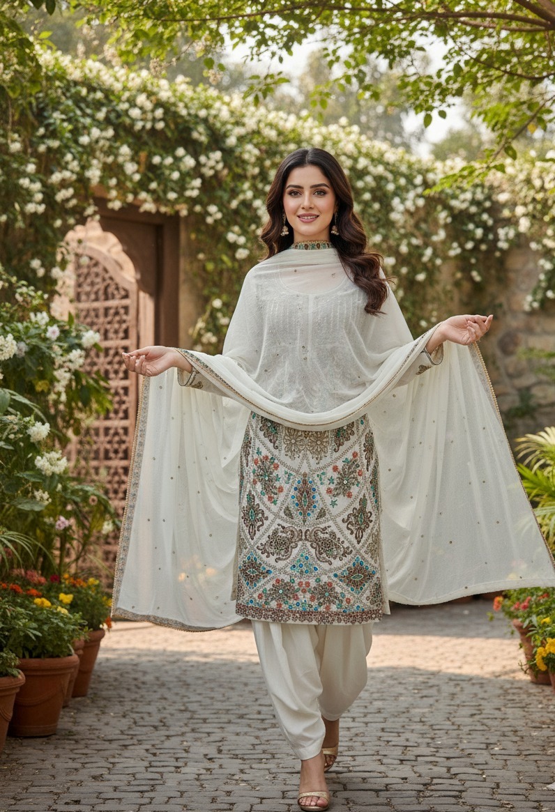 white  suit full embroidery and stone work - Image 2