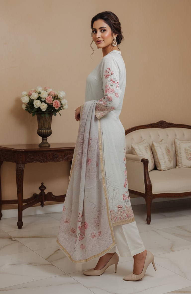 Grey plazzo suit with floral print - Image 3