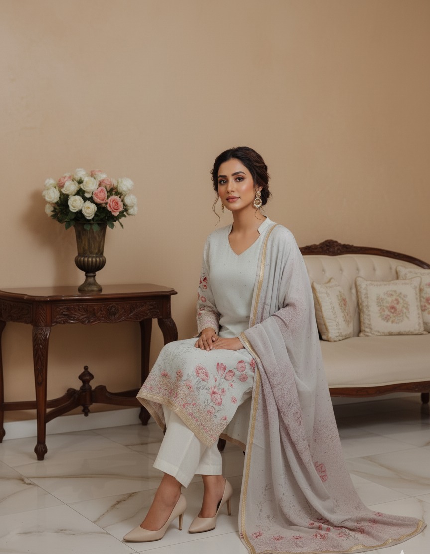 Grey plazzo suit with floral print - Image 4