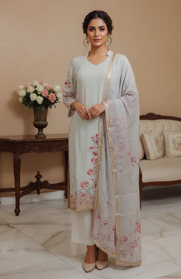 Grey plazzo suit with floral print