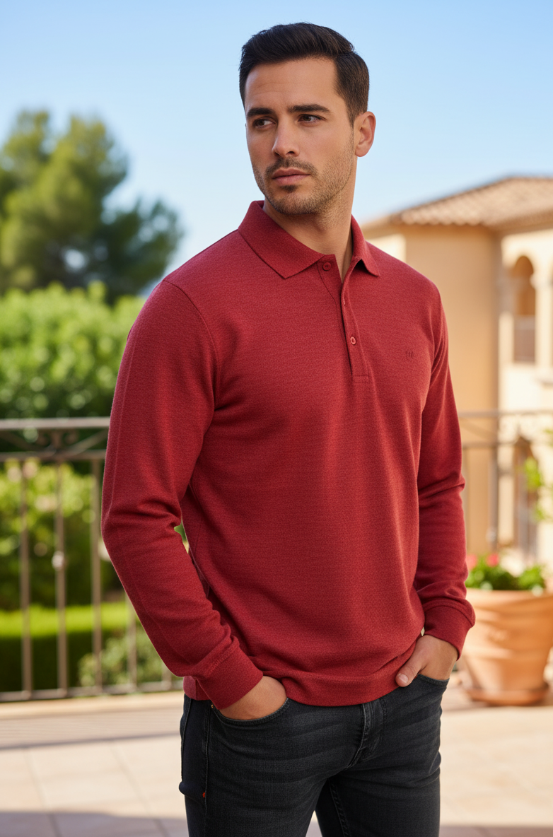 Red long-sleeve polo-style T-shirt - Image 3