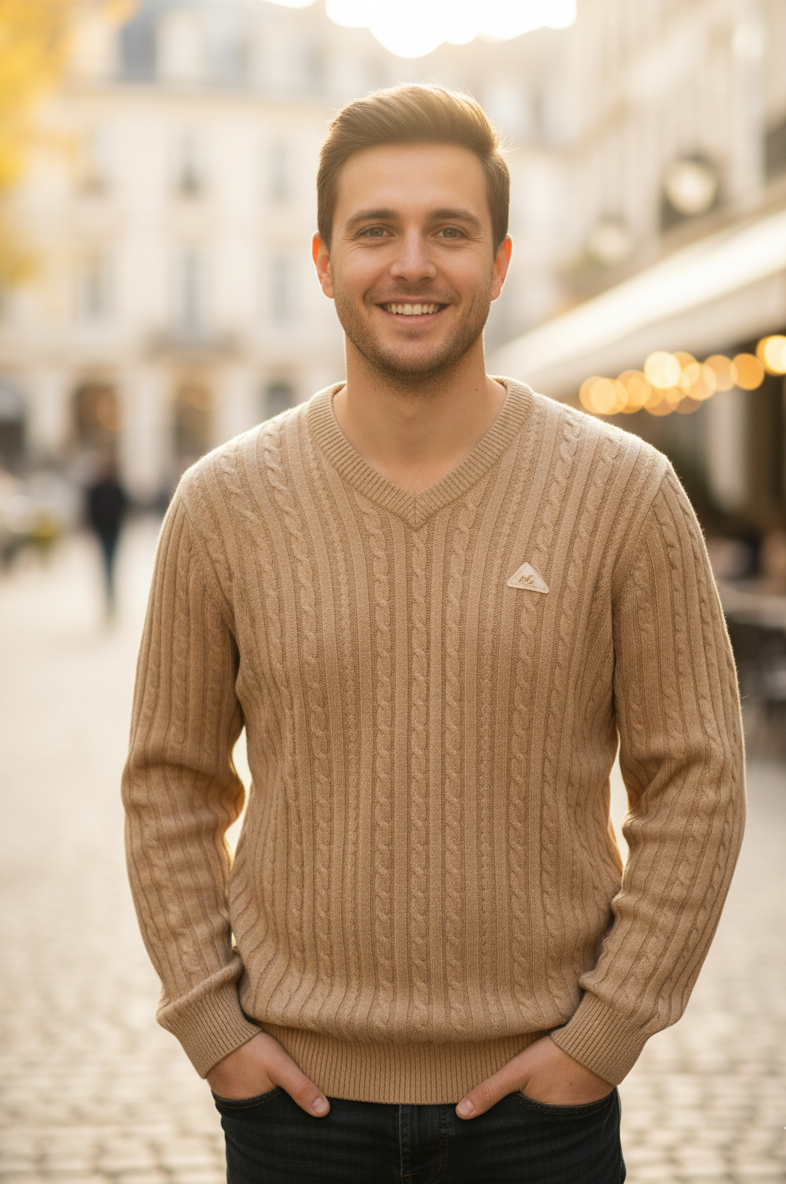 Men's V-neck pullover sweater