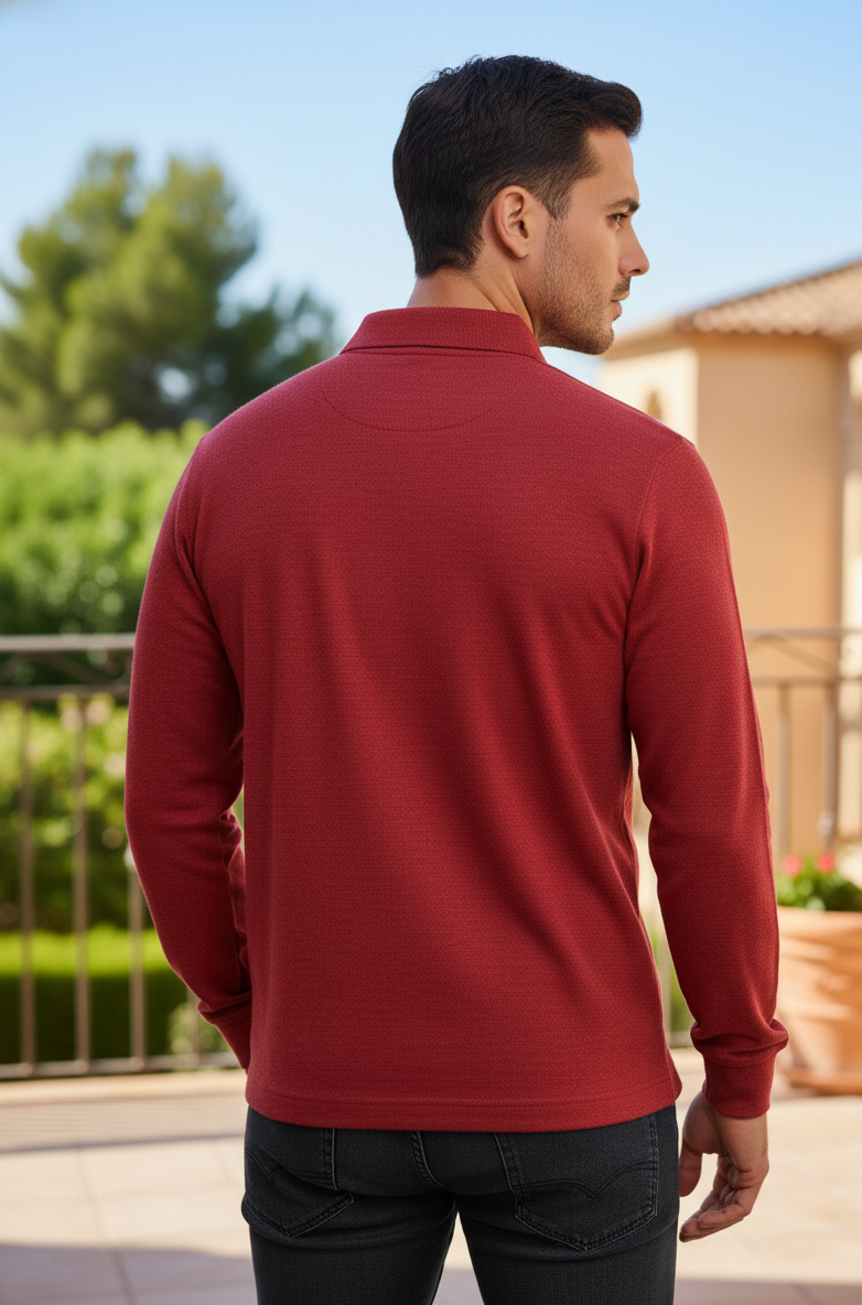 Red long-sleeve polo-style T-shirt - Image 2