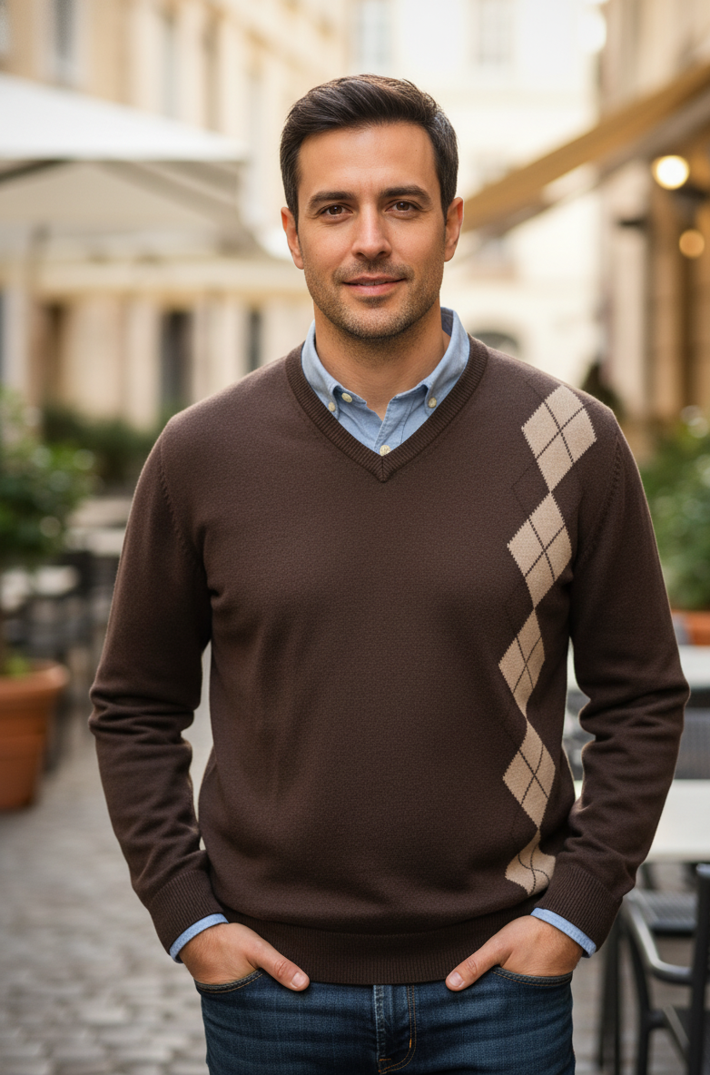 Brown V-neck sweater