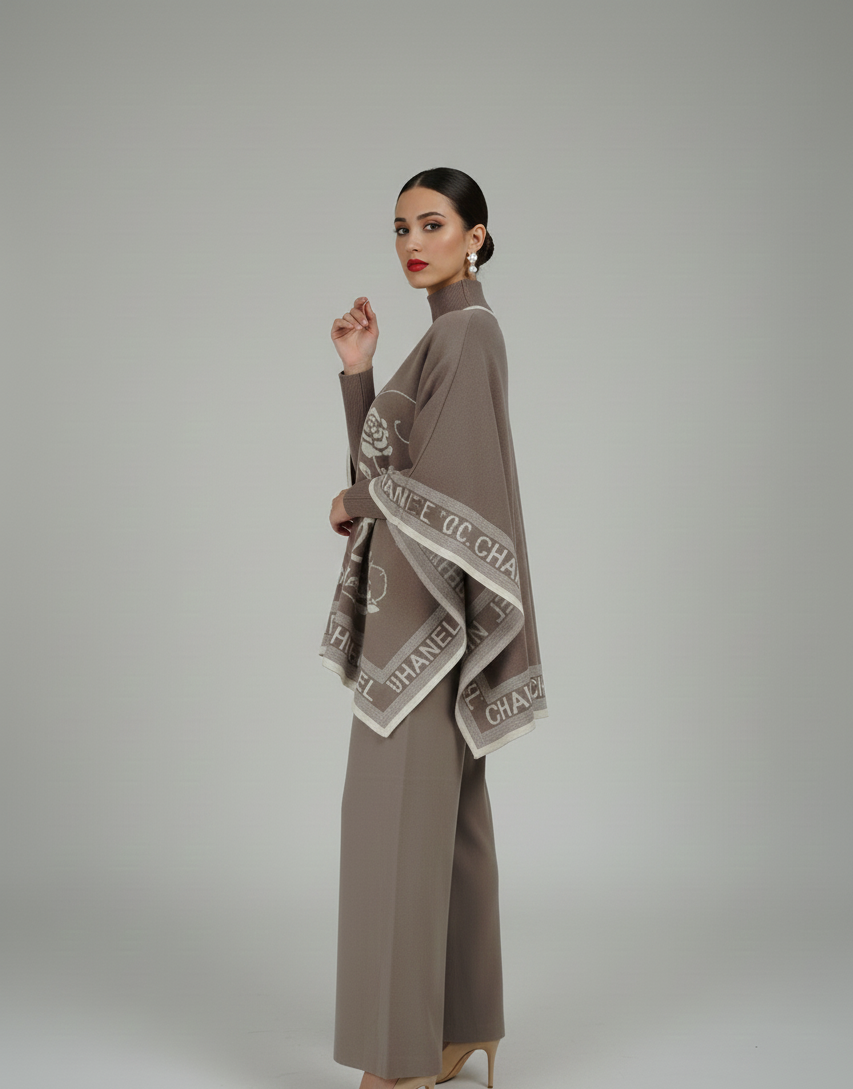 Grey 3 Piece Dress with Ponchu - Image 2