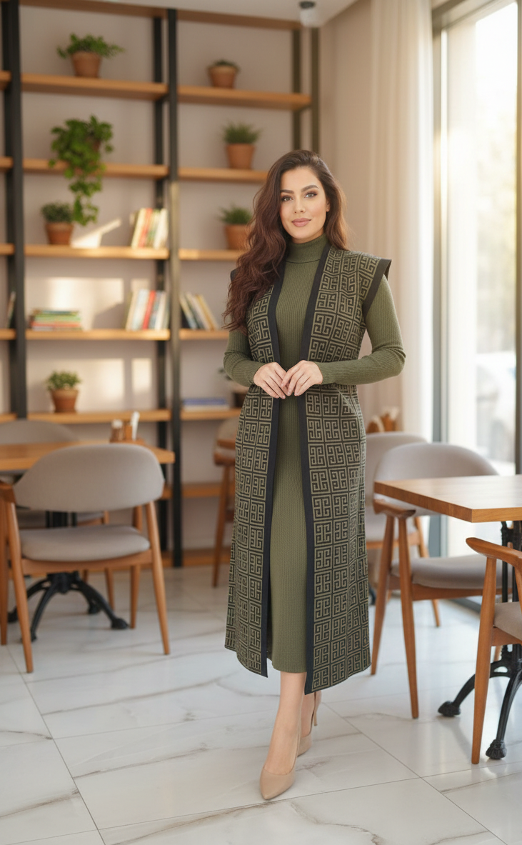 Olive Green Bodycone one Piece with Long Shrug - Image 3