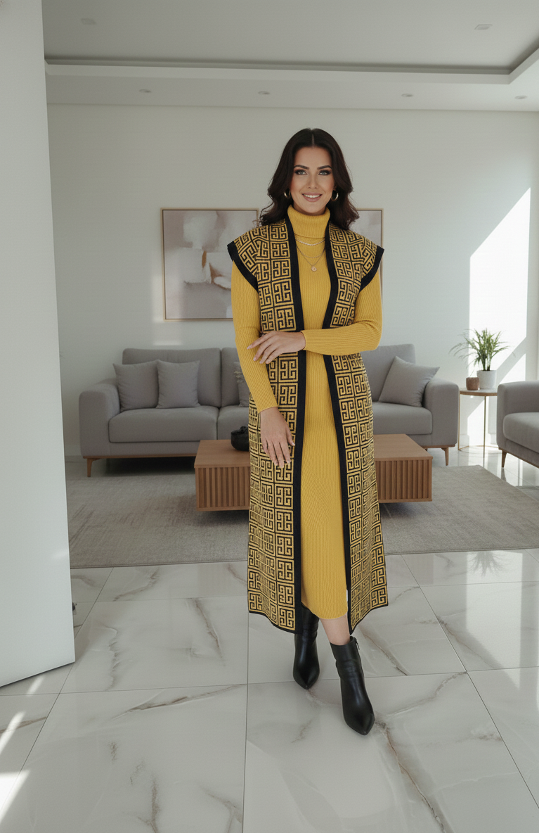 Yellow Bodycone one Piece with Long Shrug - Image 3