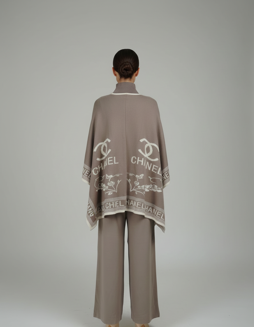 Grey 3 Piece Dress with Ponchu - Image 4