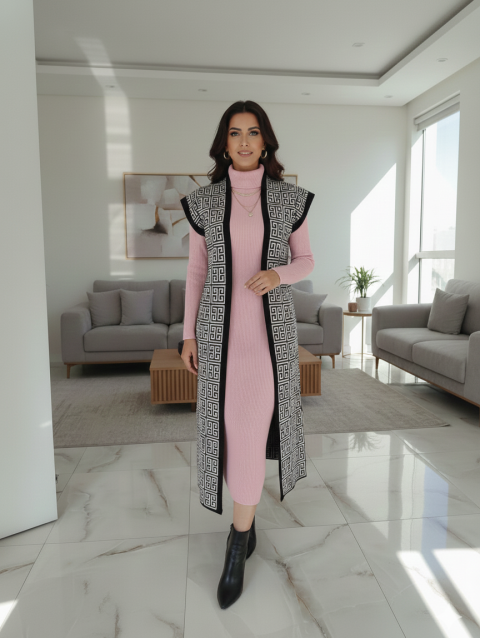 Pink Bodycone one Piece with Long Shrug