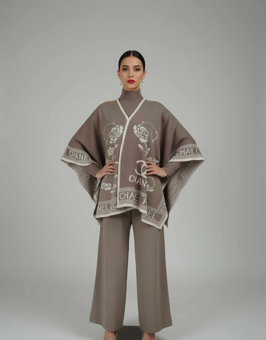 Grey 3 Piece Dress with Ponchu