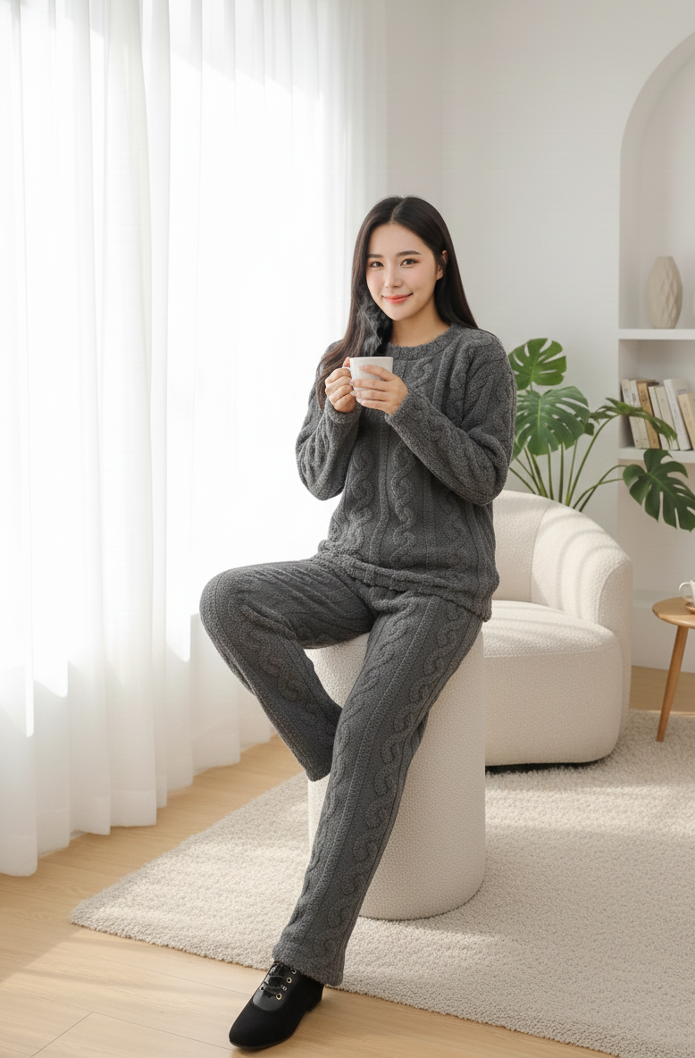 Fuzzy Fleece Night Suit Dark Grey - Image 3