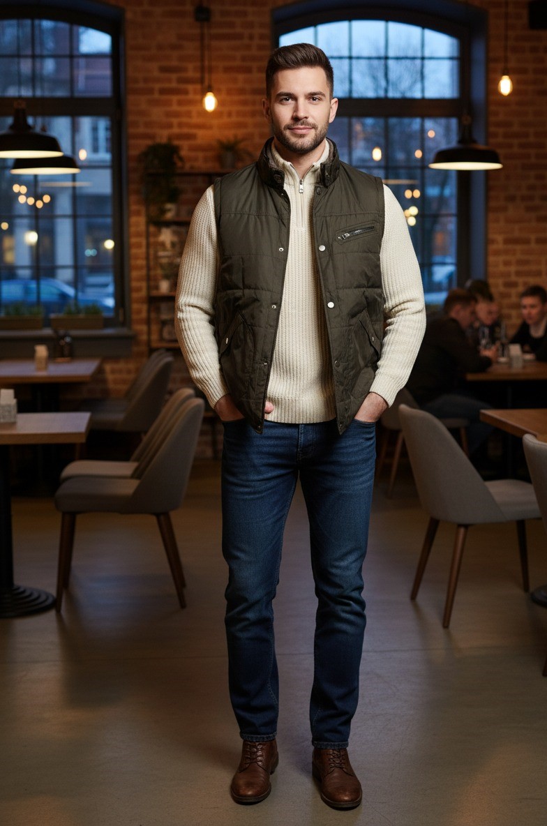 Military Olive Puffer Vest - Image 3