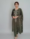 Dark Olive Green Velvet Embroidered Suit