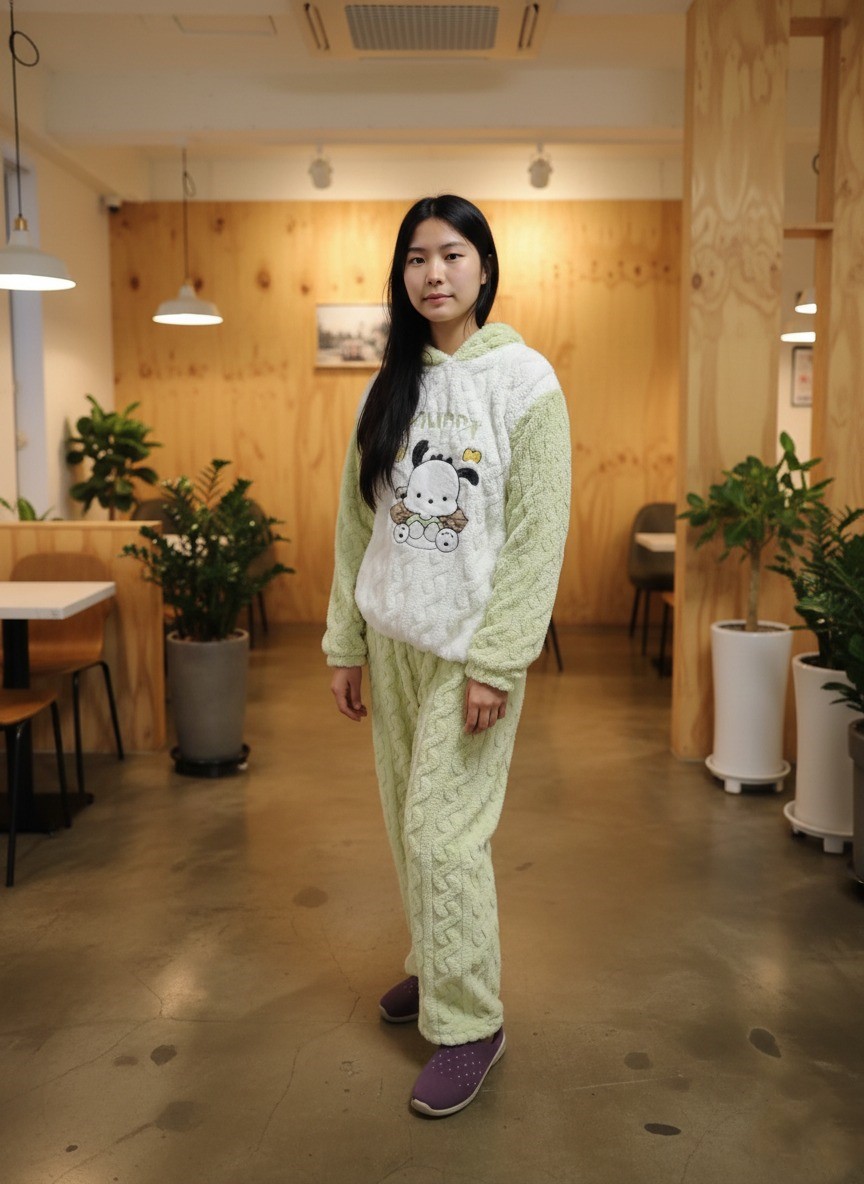 Light Green-and-Cream Night Wear