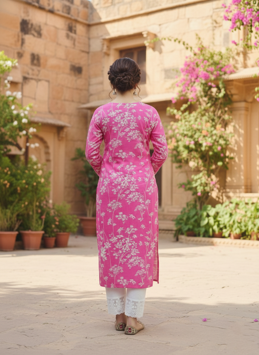 Pink Chikankari Kurti with Palazo bottom net - Image 2
