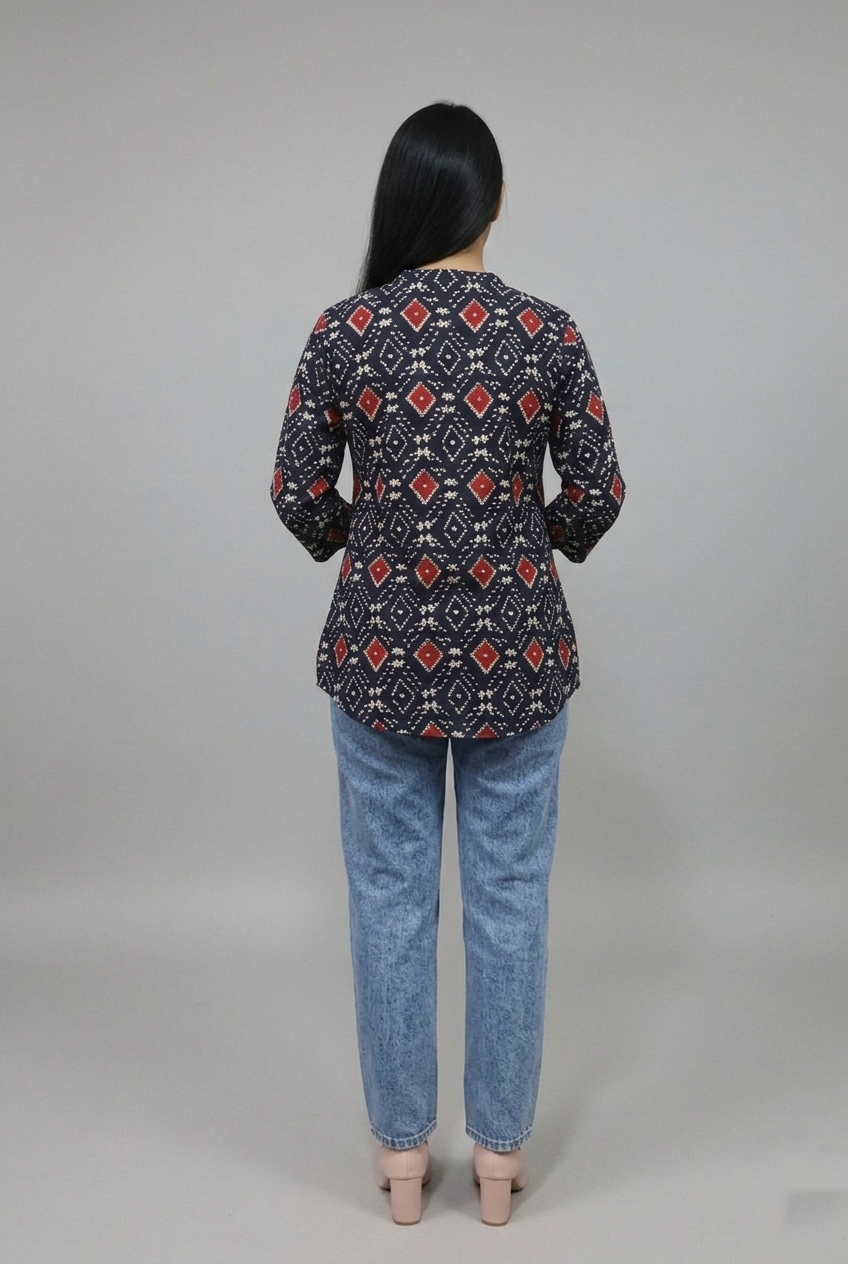 Pure Cotton Black Printed Short Kurti - Image 2