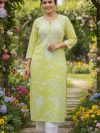 Lime Green Chikankari Kurti with Plazo Bottom Net