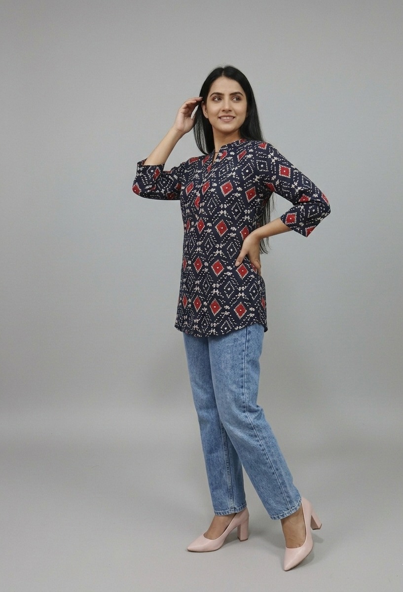Pure Cotton Black Printed Short Kurti - Image 3