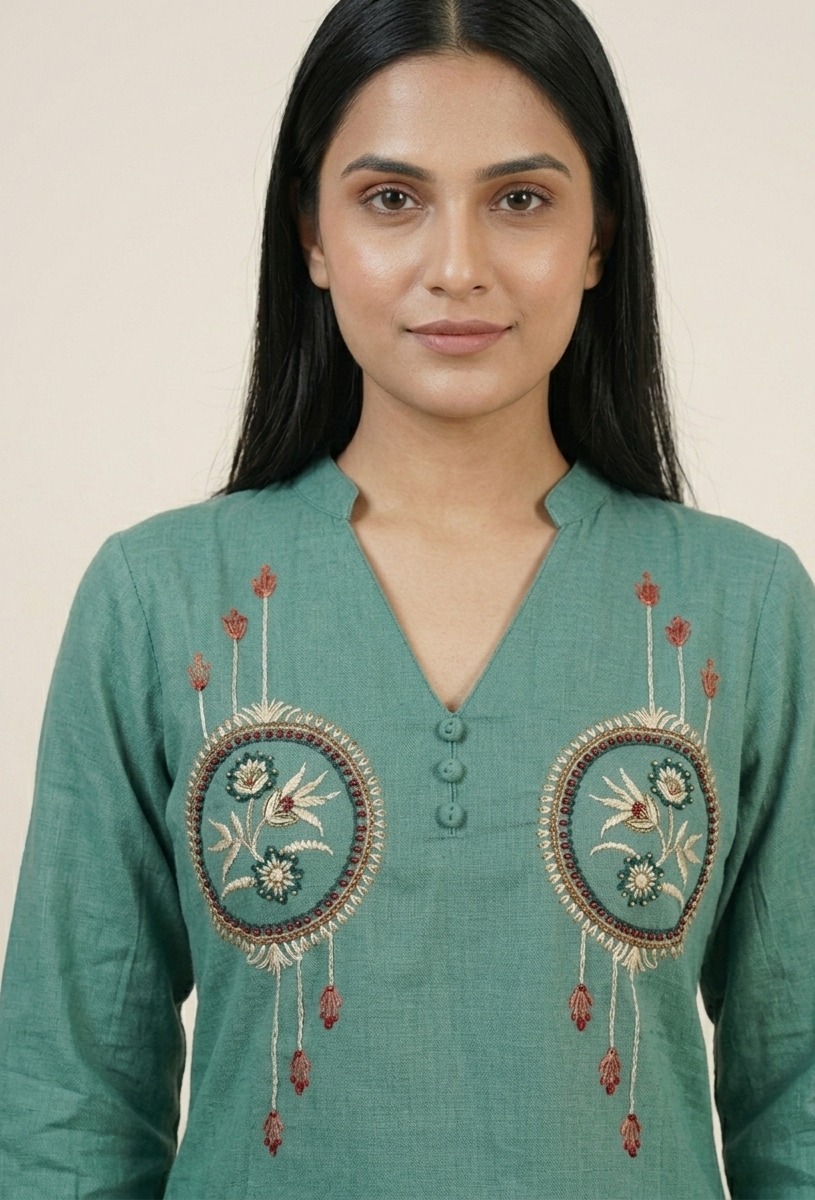 Sage Green Co-ord Set with Floral Embroidery - Image 5