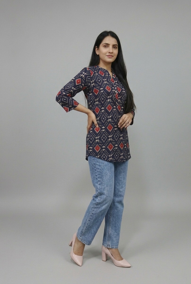 Pure Cotton Black Printed Short Kurti - Image 4