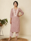 Rose Pink, Sage Green and White Pure Cotton Kurta Set