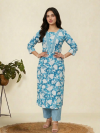 Blue and White Pure Cotton Kurta Set