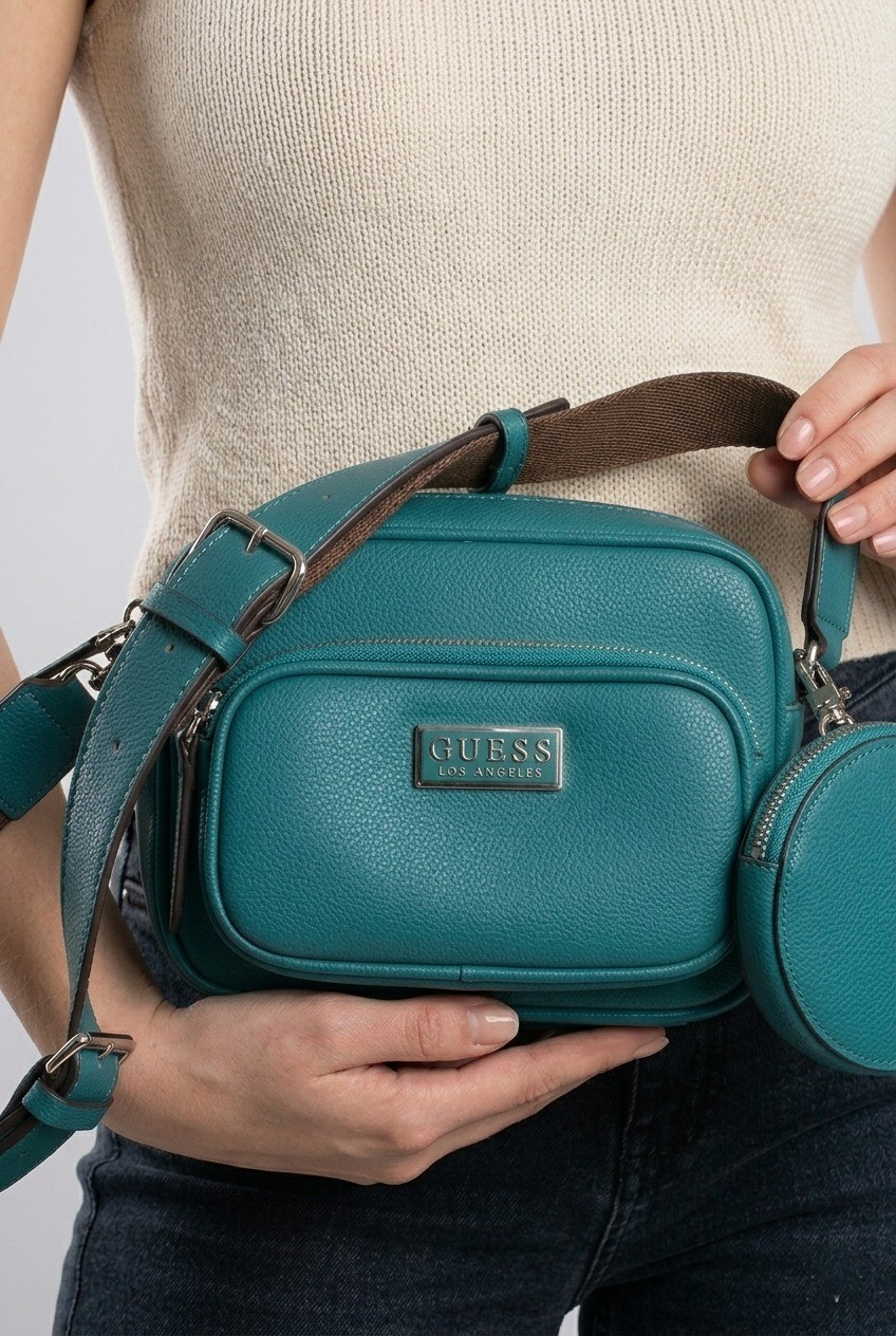 Guess Teal Crossbody Bag with Mini Round Pouch