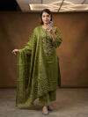 Bandhani Print Olive Green Kurta Set