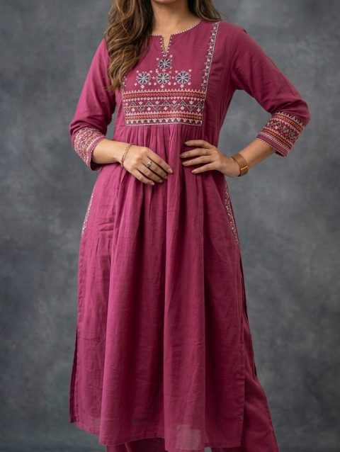 A-Line Mauve Kurta Set