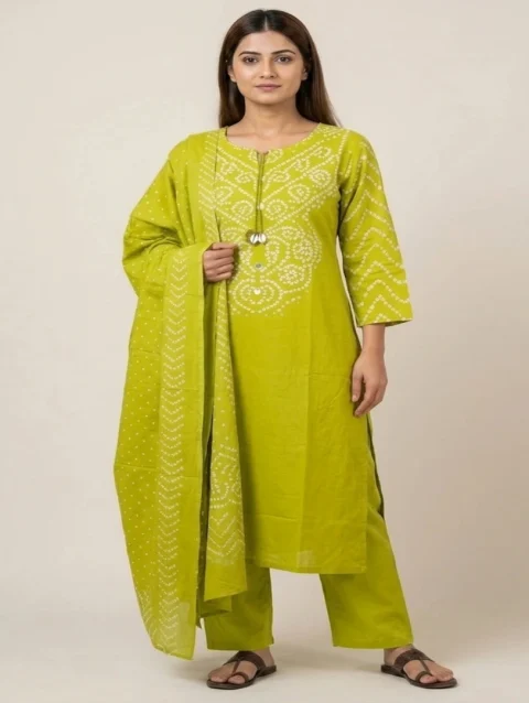 Bandhej Print Green Kurta Set