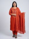 Bandhej Print Rust and White Kurta Set