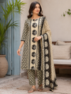 Beige Black Printed Dupatta Suit