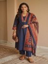 Royal Blue Suit-Printed Dupatta