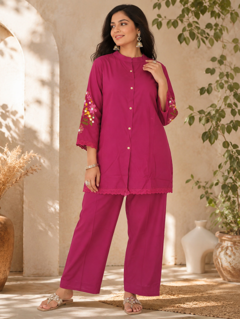 Purple Back Embroidered Co-ord Set