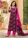 Wine-Pink Ikkat Print Dupatta Suit
